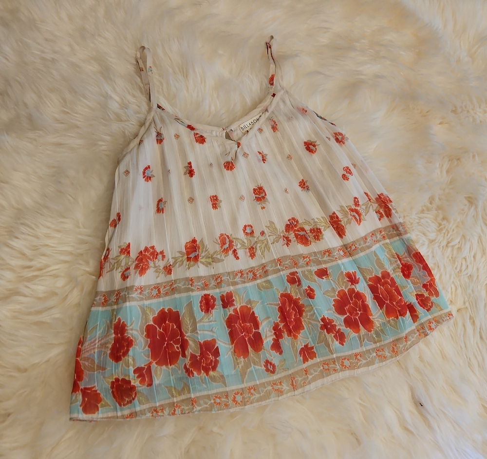 Billabong Floral Camisole - Red and White with Blue Accents